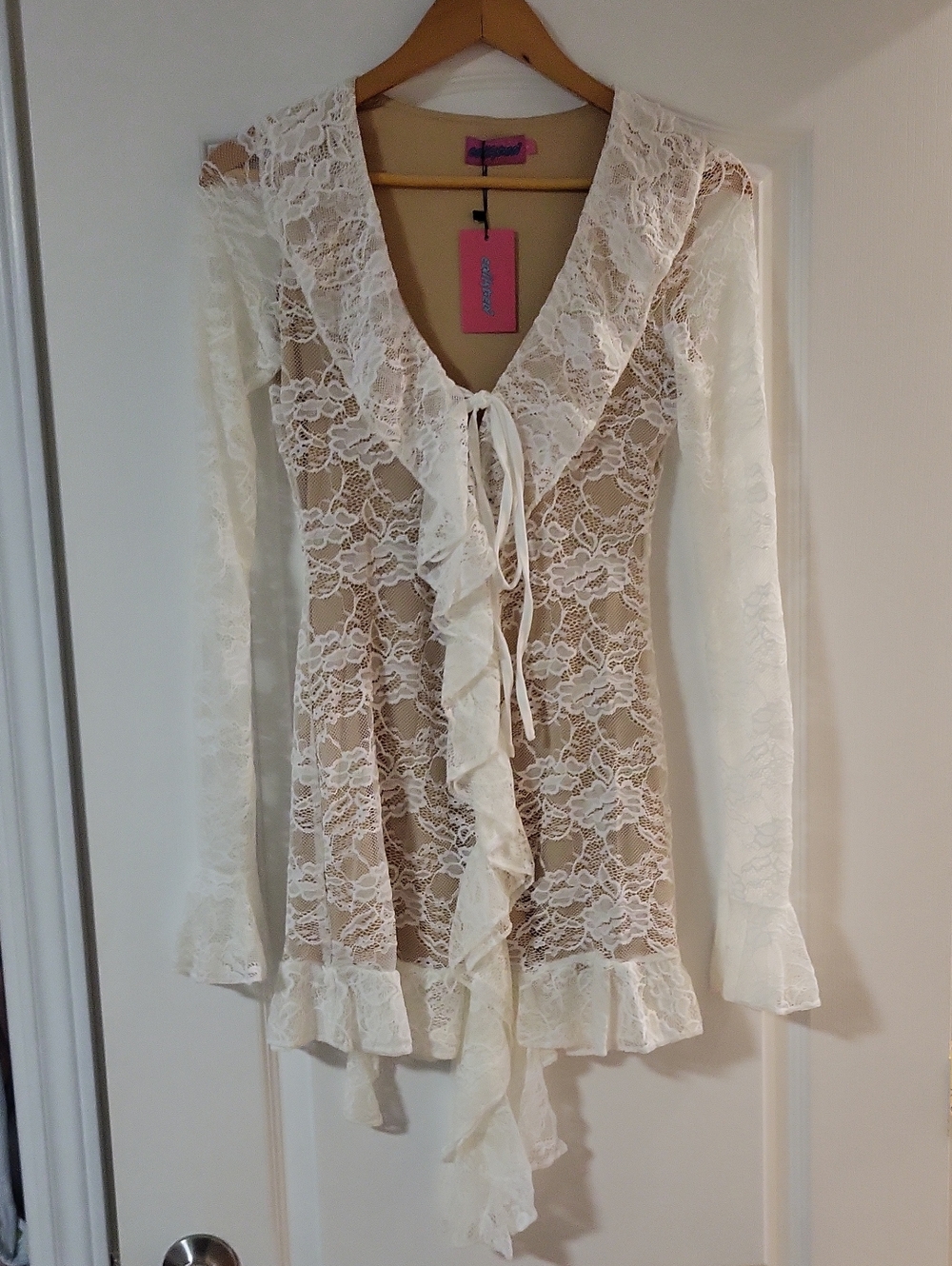 Edikted Ivory Floral Lace Ruffle Mini Dress